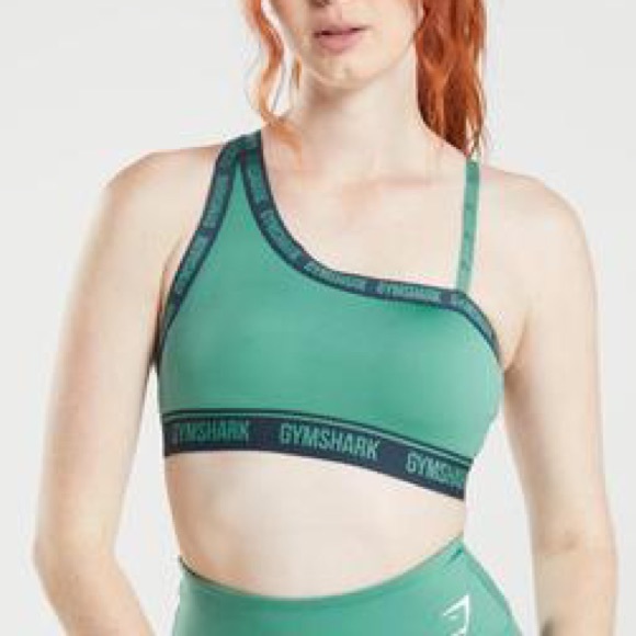 Gymshark Deep Green Strike Sports Bra with Cool Asymmetric Strap Details - Picture 2 of 7